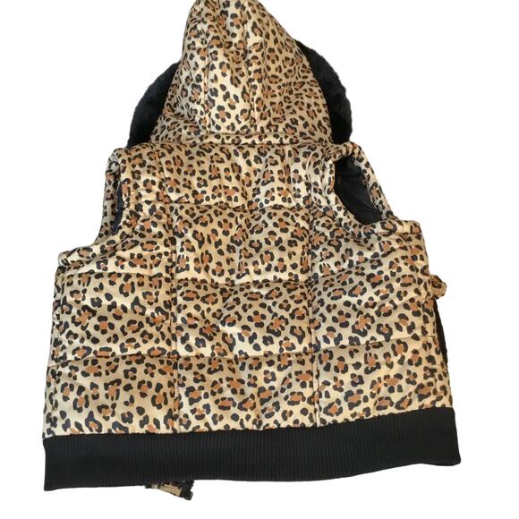 KC Collections Leopard Print Puffer Vest Faux Fur Zip Off Hood Size M (10) NWT - Picture 2 of 10